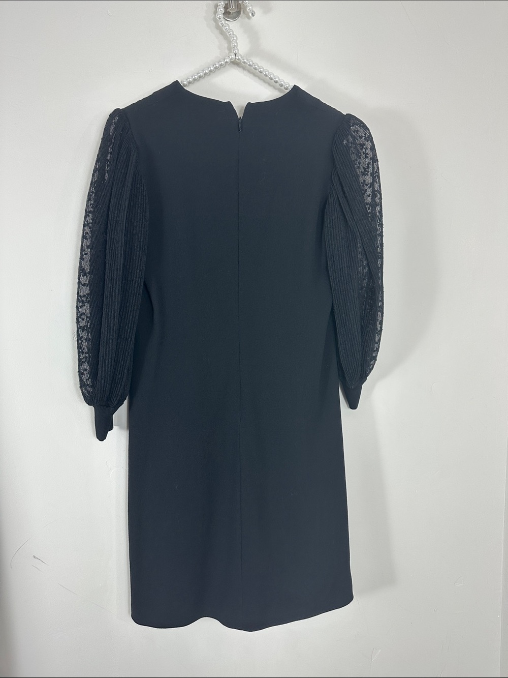 Givenchy Black Lace Trim Balloon Sleeve Wool Shift Dress 36/ US 4 - Picture 9 of 11